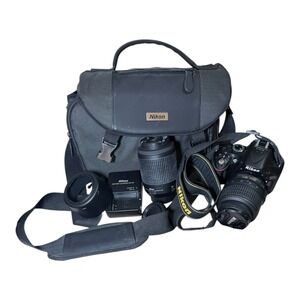 Nikon D5200 DSLR Camera Bundle 18-55mm 55-200mm VR Lenses Charger Bag Black